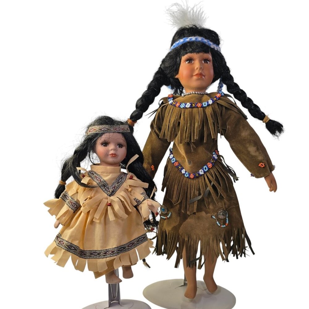 Vintage Native American Doll Lot Emerald Doll Collection Porcelain Face READ